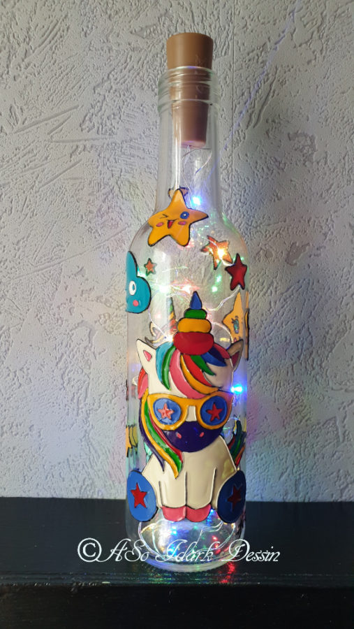 Bouteille Licorne Lumineuse Violette - Personnalisable Pour Décoration De Chambre De Fille - Idée Cadeau Unique